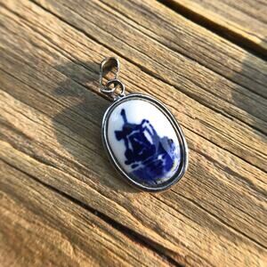 Tiny Delft-Style Pottery Blue and White Pendant